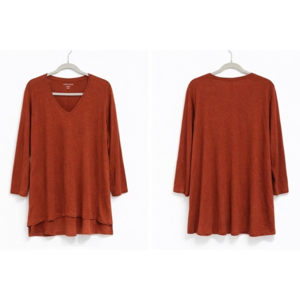 Eileen Fisher Organic Linen Shirt Women Size Large Orange Oversized Lagenlook